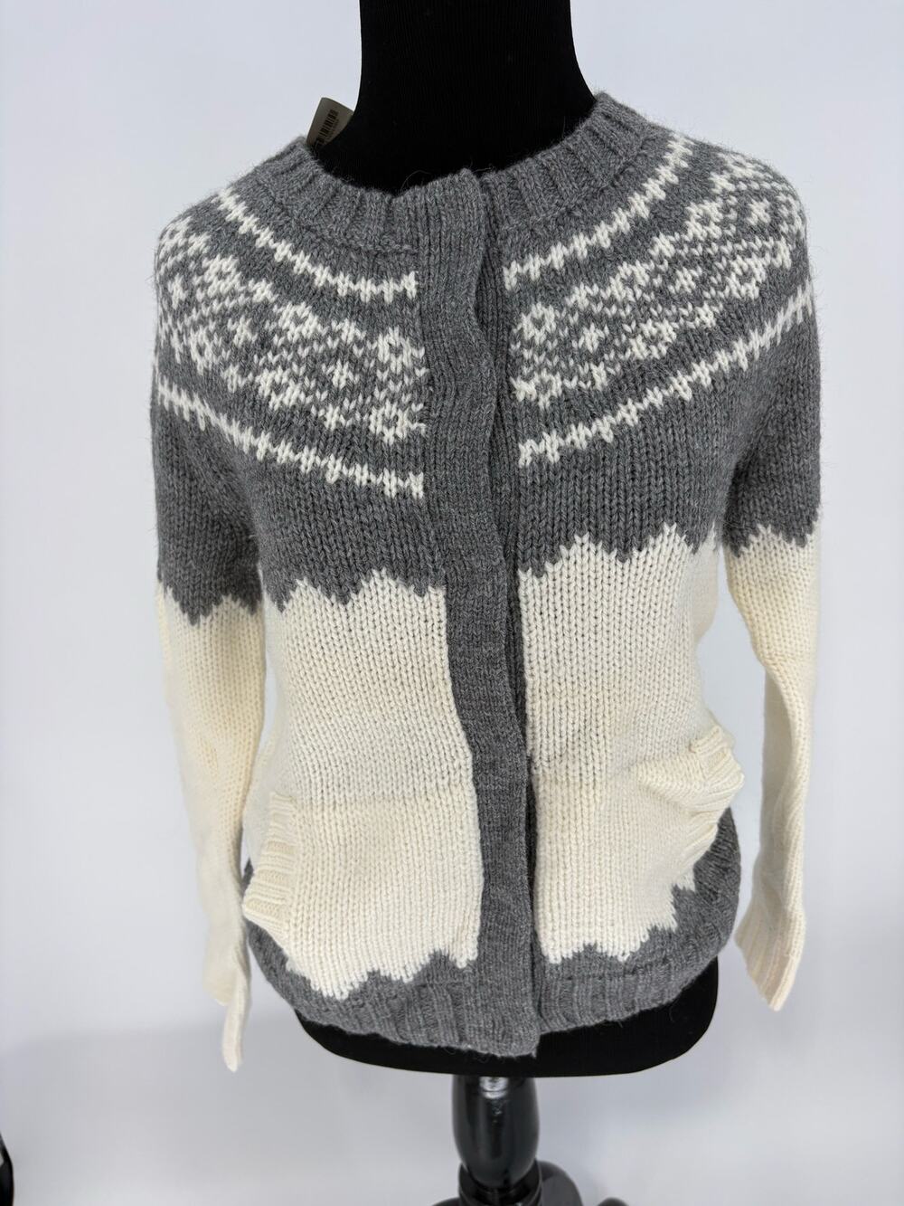J.Crew Women's alpaca wool Fair Isle cardigan sweater gray/ivory NEW size small